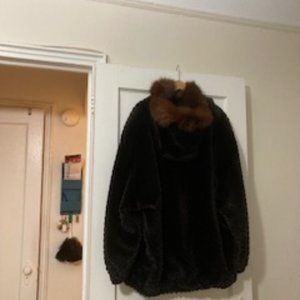 Brown rabbit fur hooded jacket
